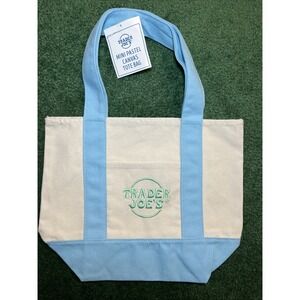 Trader Joe's‎ Mini Canvas Tote (Pastel) Blue /mint Green